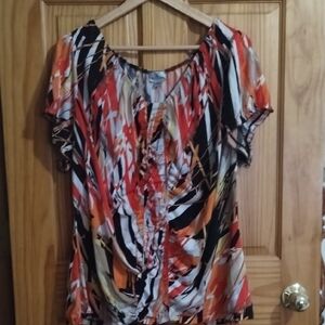 Worthington Women's Orange and Black Abstract Blouse